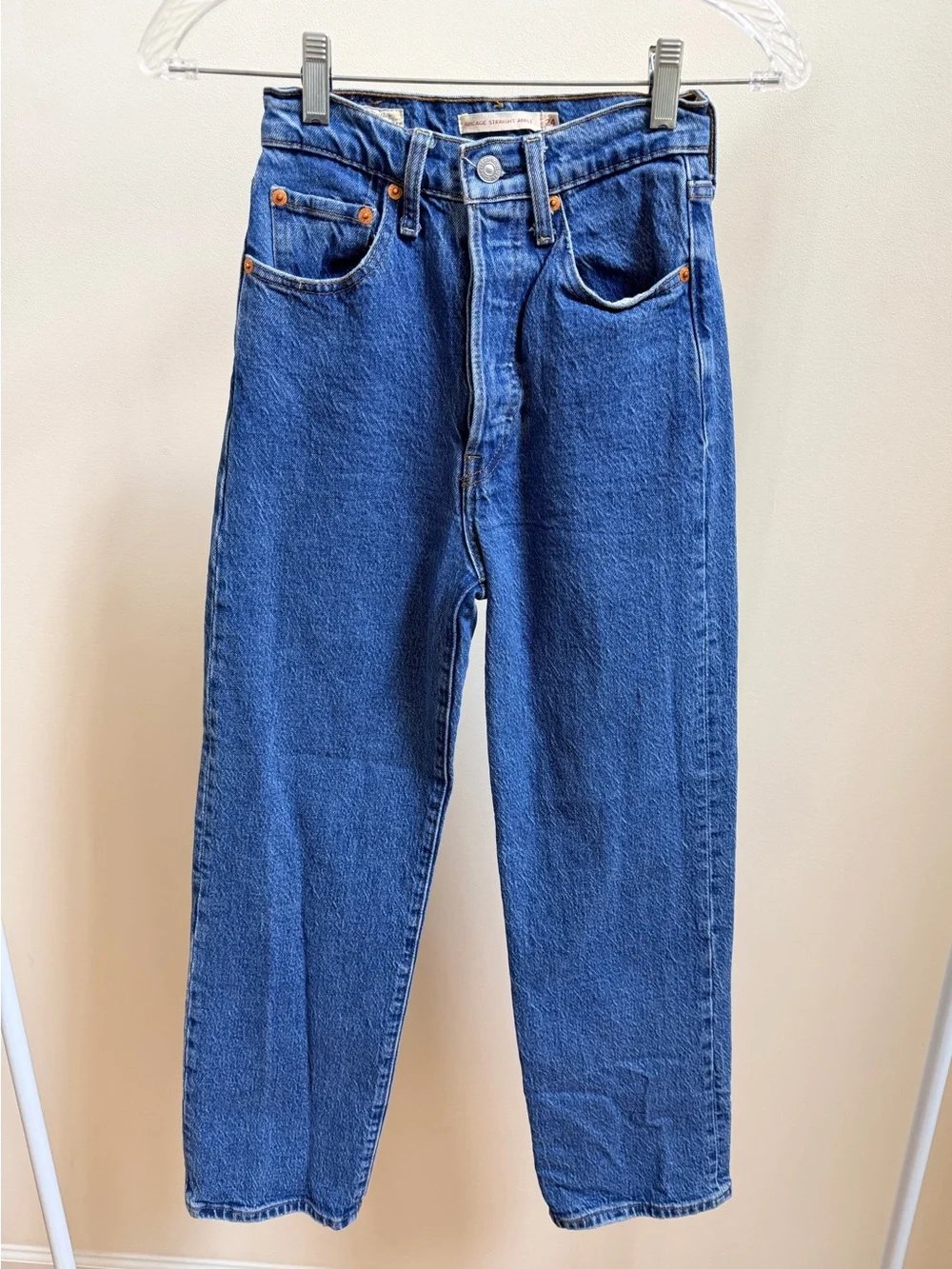 Levi's Ribcage Straight Ankle premium denim jeans medium wash Sz 24 women's